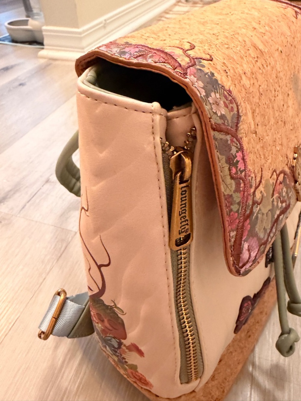 Loungefly Pink & Cork Mini Backpack with Green Butterfly Patch - Picture 5 of 9